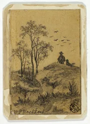 Hunter and Dog on Hill Watching Birds