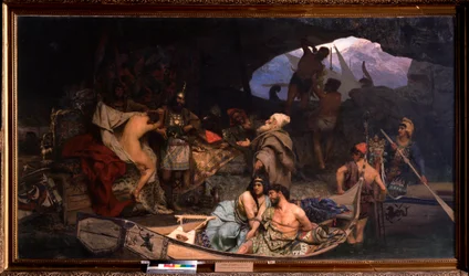 Les corsaires. Scene where they bring their loot and prisoners (hostages) into a cave