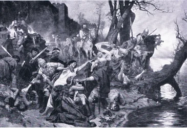 Warriors of Sviatoslav at the massacre under the walls of Drster, illustration from Landmarks in European History