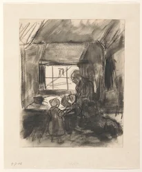Interior with Woman and Two Children
