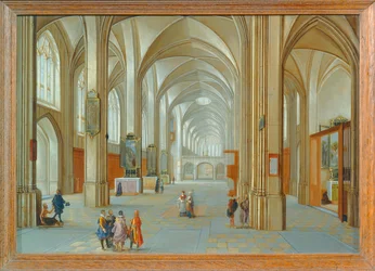 Interior of a church with visitors