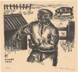 Farmer by a Barn