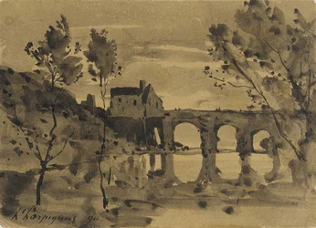River Landscape with Bridge and House
