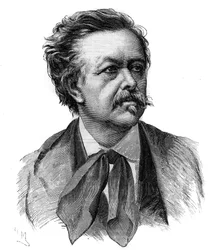 Portrait of Emile Gigault de La Bedolliere (1812-1883) French writer, journalist and translator - engraving after the drawing by Henri Meyer
