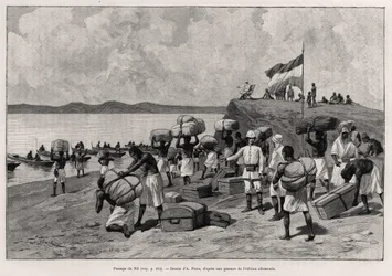 Passage of the Nile. Engraving by A. Paris to illustrate the story 