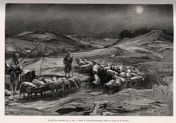 The Trailer Well. Engraving by Laurent Desrousseaux to illustrate the story 