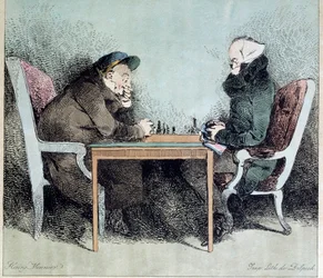 Chess players Engraving by Henry Monnier
