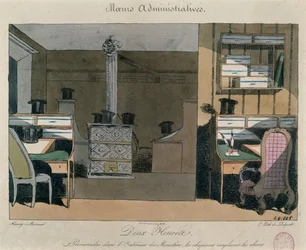 Scene in a Parisian office during the lunch break, c.1830