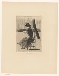 Woman with a Book and an Umbrella on a Chair Outside