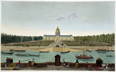 View of the Champ de Mars and the Hôtel des Invalides taken on the other side of the Seine (Cours la Reine) - in Views of Paris by Courvoisier