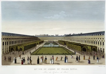 View of the Royal Palace Garden - in “Views of Paris” by Courvoisier
