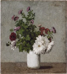 Flower Still Life: Autumn Chrysanthemums in a White Vase