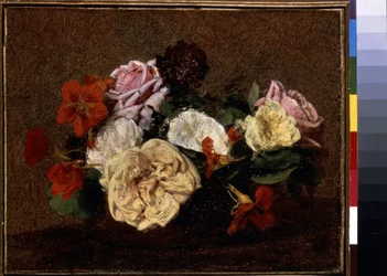 Roses and Nasturtiums in a Vase