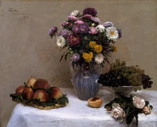 White Roses and Chrysanthemums in a Vase