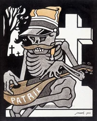 Skeleton of a former soldier killed for the homeland. Philosophical, metaphysical, etc... through the theme of death. In 
