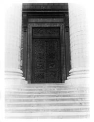 View of the Door of La Madeleine Comprising of Eight Relief Panels Depicting the Decalogue and Old Testament Scenes (bronze)