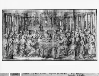 Life of Christ, Marriage at Cana, preparatory study of tapestry cartoon for the Church Saint-Merri in Paris