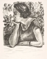 Bust portrait of a lady with her chin resting on her right hand