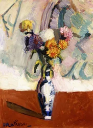 Chrysanthemums in a China Vase