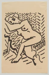 Seated Nude [Small Light Woodcut]