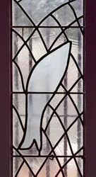 Stained Glass Window Depicting a Fish Caught in a Net Beneath the Star of Salvation, from the Stairs Leading to the Chapel of the Rosary