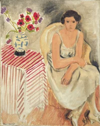 Woman on a Chair - Flowers on the Table, or Carnations