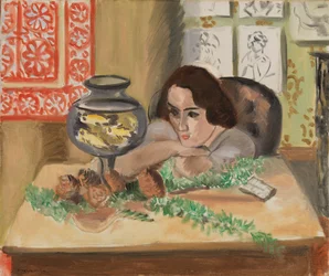 Young Woman before an Aquarium