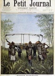 Mission Marchand: a slice of the steamer Faidharbe in the savannah of the central plateau, going from the Congo to the Nile (drawing by Henri Meyer from a photograph by commander Marchand) - in “Le Petit Journal” of 28/05/1899
