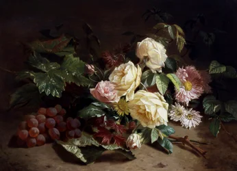 Still Life of Summer Flowers and Grapes