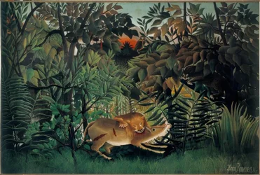 The Lion, Hungry, Attacks the Antelope