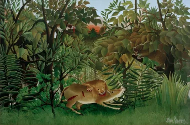 The Lion, Hungry, Attacks the Antelope