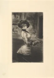 Three-quarter Length Woman in Profile at a Picture Gallery
