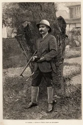 Portrait of Henri Coudreau, professor of geography and explorer of the Amazon. Engraving to illustrate the story chez nos indiens, quatre annees de voyage dans la Guiane francaise.