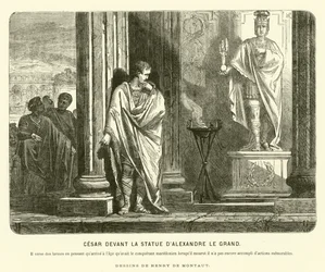 Julius Caesar before a statue of Alexander the Great in Spain, lamenting the scale of his achievements compared to Alexander