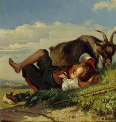 Shepherd boy with goats