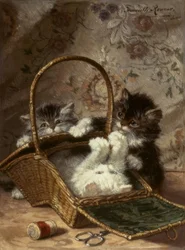 Young Cats with a Sewing Basket