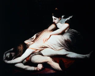 Kriemhild throws herself on Siegfried