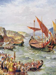 Departure of the Romans from Britain after the Sacking of Rome in 410 AD, Illustration from 