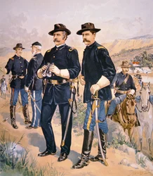 Brigadier General Nelson A. Miles, line officers and enlisted men in campaign dress of 1888