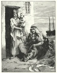 A Fisherman Mending His Nets, Sea of Tiberias (lithograph)