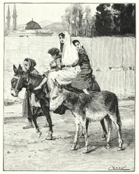 Several persons riding upon an ass