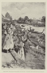 Henley Regatta, the Final Heat for the Diamond Sculls (Ten Eyck v Blackstaffe), seen from the Grosvenor Club Enclosure