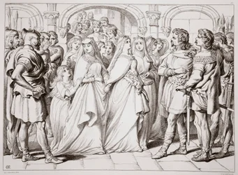 Alftruda Recognises Hereward, Illustration from Hereward the Great by Charles Kingsley, Engraved by C.G. Lewis