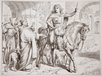 Hereward informs his uncle the Prior that he is about to be outlawed, illustration from Hereward the Great by Charles Kingsley, pub. 1870, engraved by C.G. Lewis