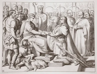 How Hereward Came to the King (Illustration from Hereward the Great by Charles Kingsley, pub. 1870, engraved by C.G. Lewis)