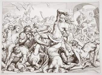 How Hereward Cleared Bourne of Frenchmen, Illustration from Hereward the Great by Charles Kingsley, Engraved by C.G. Lewis
