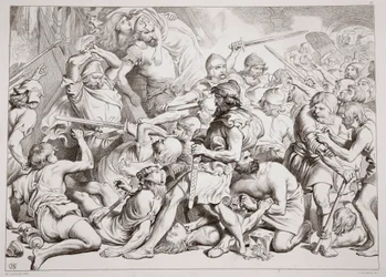 How Hereward rescues Alftruda (illustration from Hereward the Great by Charles Kingsley, pub. 1870, engraved by C.G. Lewis)