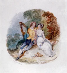 Two Lovers on a Bank with a Harp