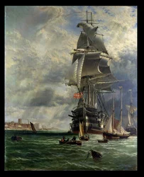 H.M.S. St. Vincent at her Moorings off the Entrance to Haslar Creek, Portsmouth, 1868