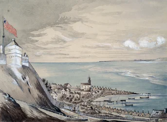 Fort and village of Mackinaw, with the Indian encampment, September 1842